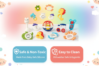 Baby Soft Silicone Teether & Rattle Set (Pack of 12)